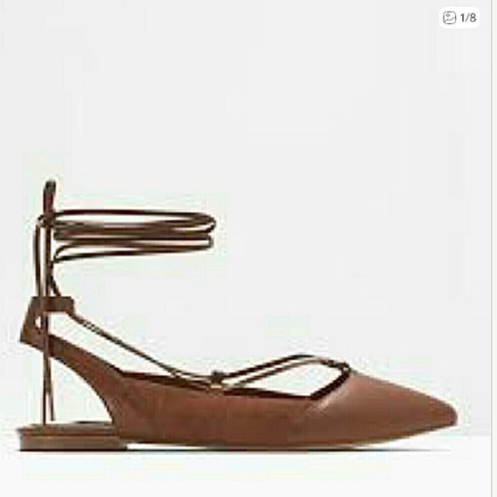WHBM RICH MAHOGANY LACE UP FLATS - Picture 2 of 8